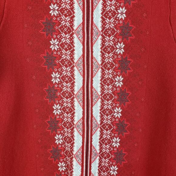 Eddie Bauer Vintage Red Snowflake Fair isle Zip Front Cardigan Sweater Ski - Picture 13 of 14